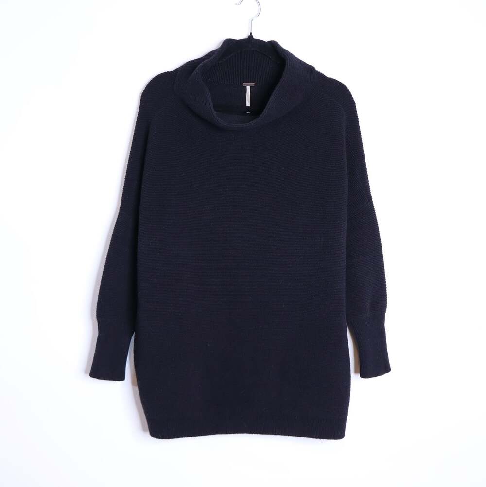 FREE PEOPLE Ottoman Slouchy Tunic Sweater Black Oversized Ribbed Knit Women's XS